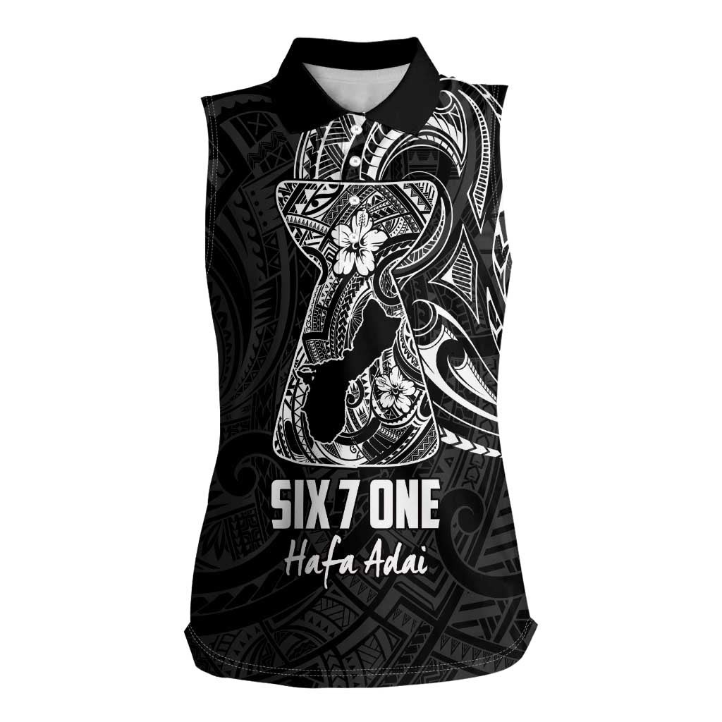 Black Guam Latte Stone Tribal Tattoo Women Sleeveless Polo Shirt Hafa Adai Six 7 One LT9 Female Black - Polynesian Pride