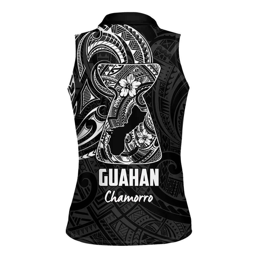 Black Guam Latte Stone Tribal Tattoo Women Sleeveless Polo Shirt Hafa Adai Six 7 One LT9 - Polynesian Pride