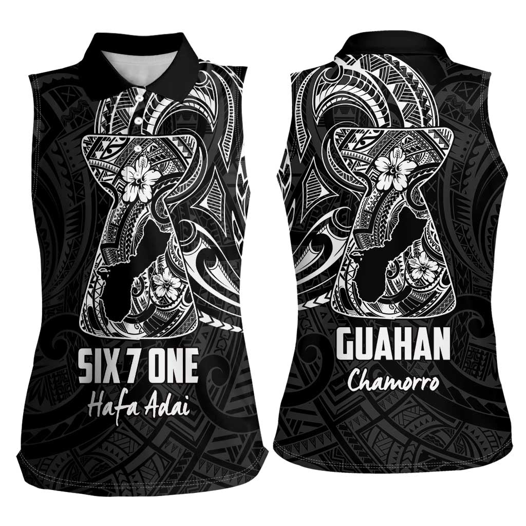 Black Guam Latte Stone Tribal Tattoo Women Sleeveless Polo Shirt Hafa Adai Six 7 One LT9 - Polynesian Pride
