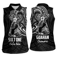 Black Guam Latte Stone Tribal Tattoo Women Sleeveless Polo Shirt Hafa Adai Six 7 One LT9 - Polynesian Pride