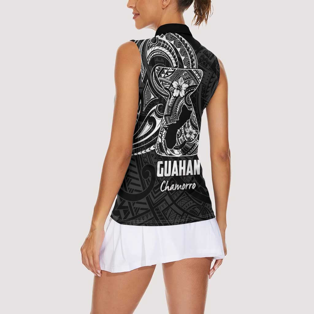 Black Guam Latte Stone Tribal Tattoo Women Sleeveless Polo Shirt Hafa Adai Six 7 One LT9 - Polynesian Pride
