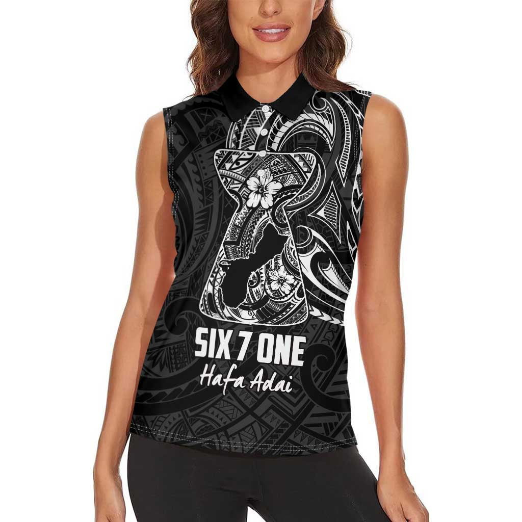 Black Guam Latte Stone Tribal Tattoo Women Sleeveless Polo Shirt Hafa Adai Six 7 One LT9 - Polynesian Pride