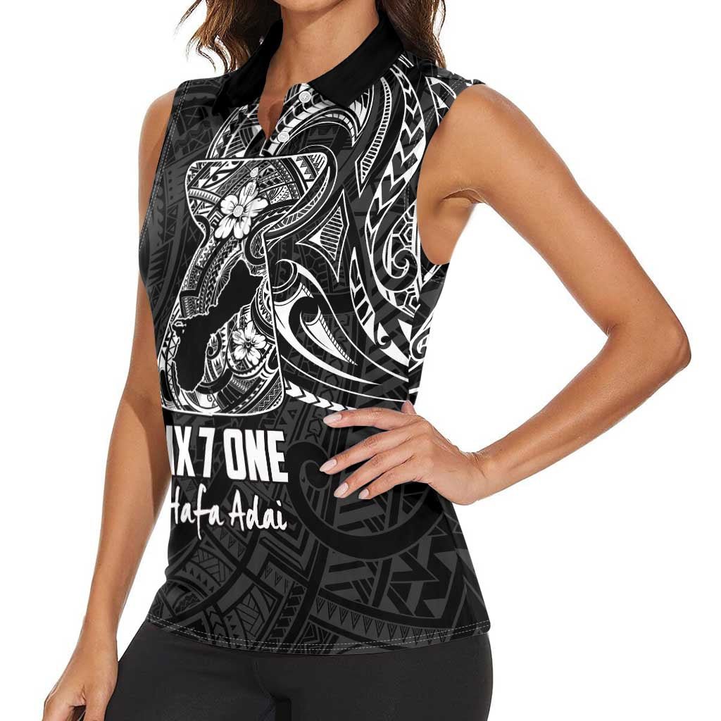 Black Guam Latte Stone Tribal Tattoo Women Sleeveless Polo Shirt Hafa Adai Six 7 One LT9 - Polynesian Pride