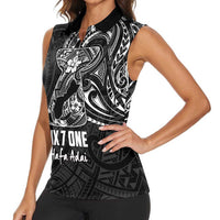Black Guam Latte Stone Tribal Tattoo Women Sleeveless Polo Shirt Hafa Adai Six 7 One LT9 - Polynesian Pride