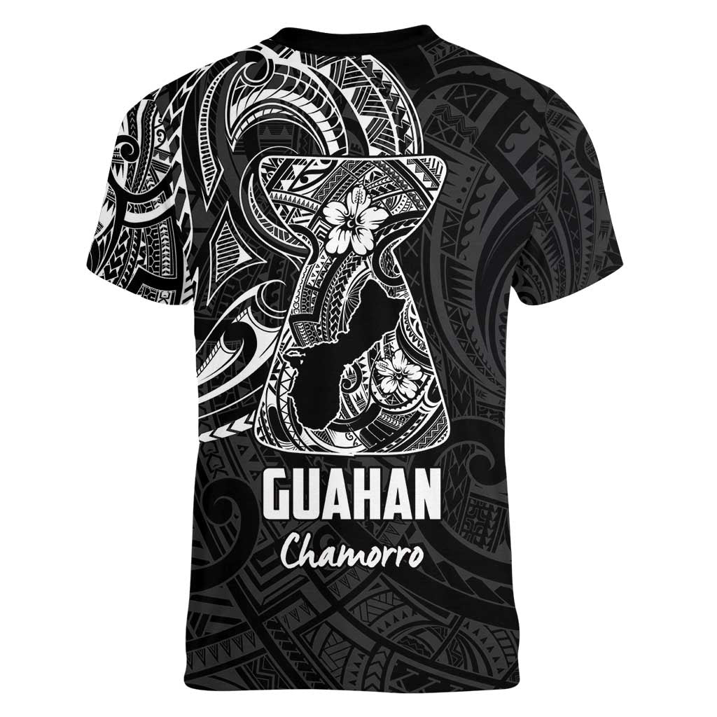 Black Guam Latte Stone Tribal Tattoo Women V-Neck T-Shirt Hafa Adai Six 7 One LT9 - Polynesian Pride