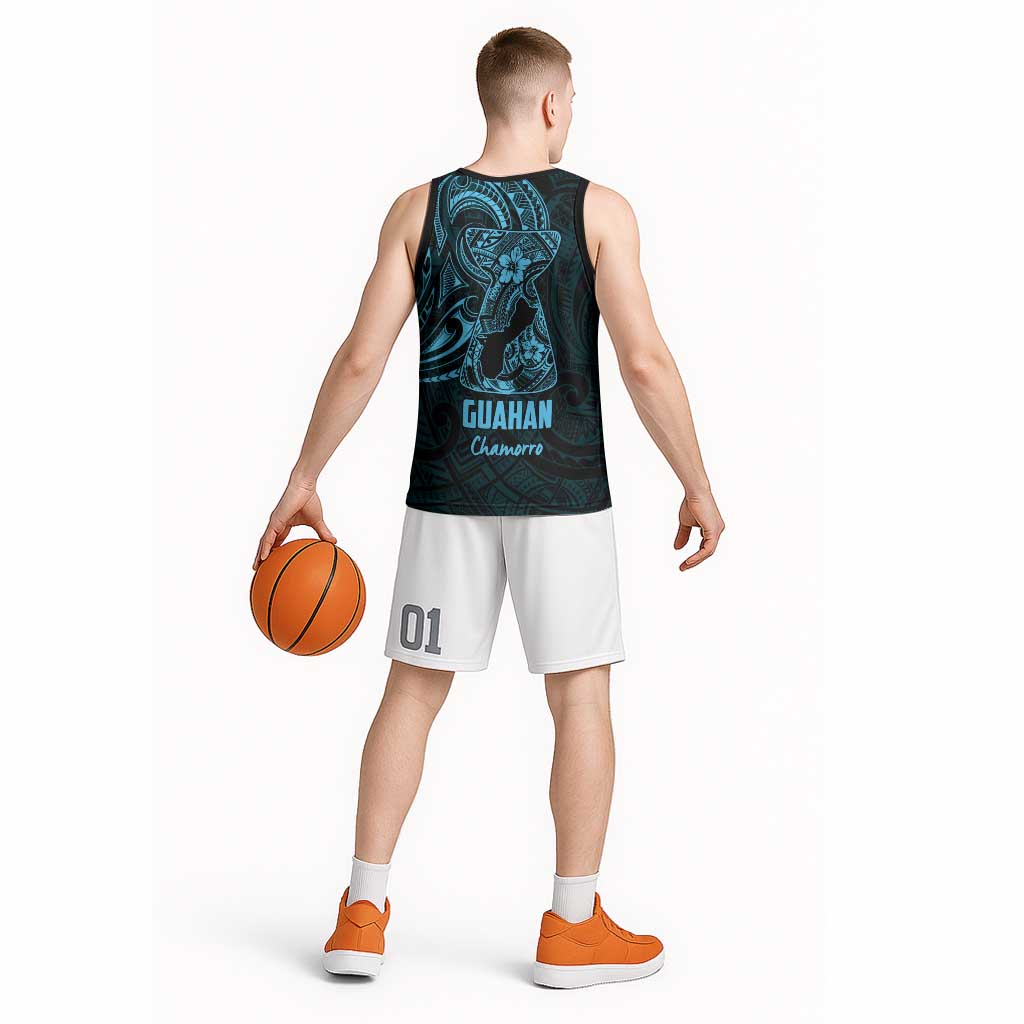 Blue Guam Latte Stone Tribal Tattoo Basketball Jersey Hafa Adai Six 7 One - Polynesian Pride
