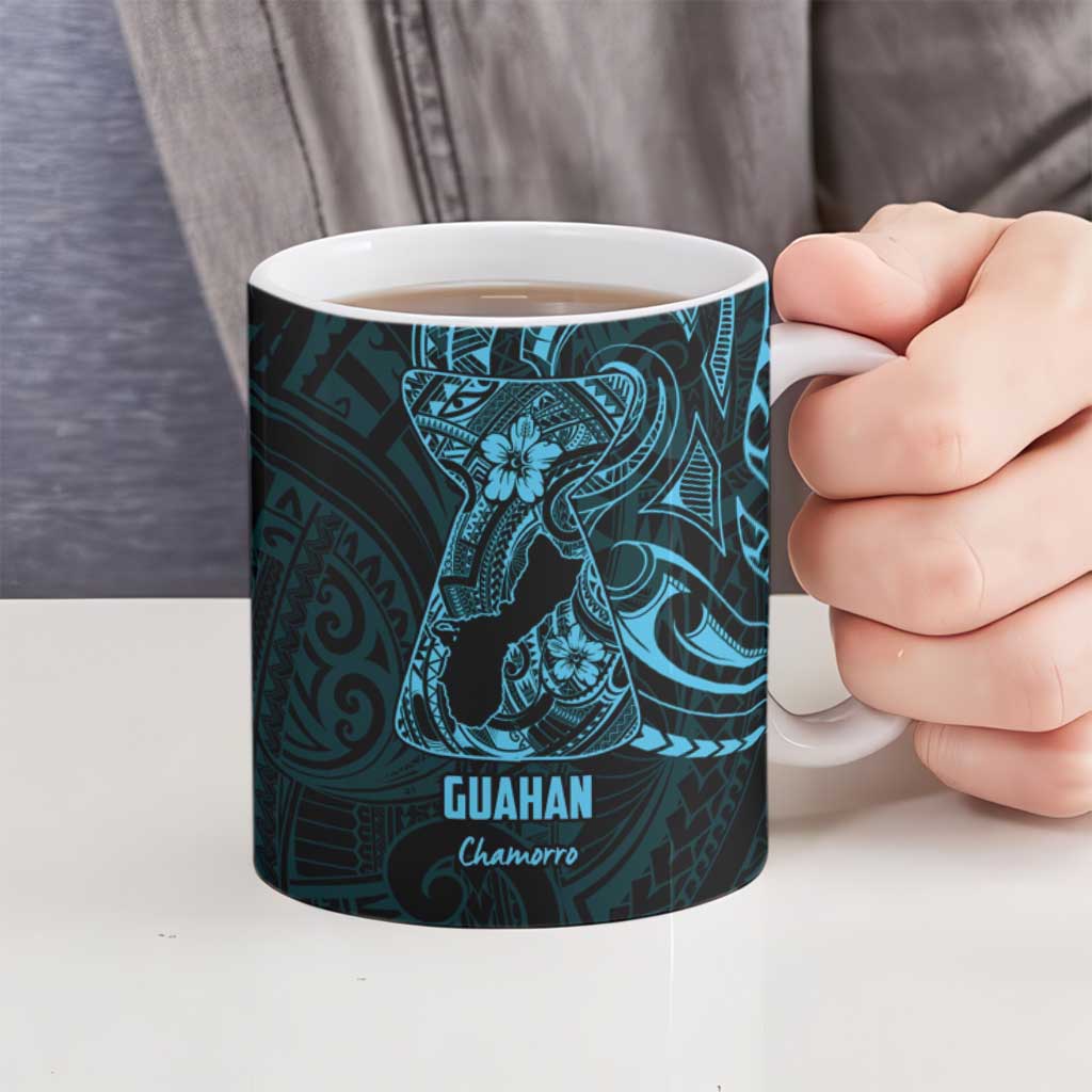 Blue Guam Latte Stone Tribal Tattoo Ceramic Mug Hafa Adai Six 7 One - Polynesian Pride