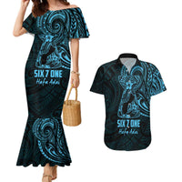 Blue Guam Latte Stone Tribal Tattoo Couples Matching Mermaid Dress and Hawaiian Shirt Hafa Adai Six 7 One LT9 Blue - Polynesian Pride