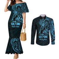 Blue Guam Latte Stone Tribal Tattoo Couples Matching Mermaid Dress and Long Sleeve Button Shirt Hafa Adai Six 7 One LT9 Blue - Polynesian Pride