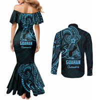 Blue Guam Latte Stone Tribal Tattoo Couples Matching Mermaid Dress and Long Sleeve Button Shirt Hafa Adai Six 7 One LT9 - Polynesian Pride