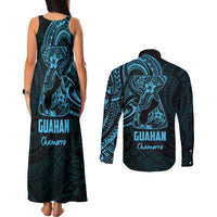 Blue Guam Latte Stone Tribal Tattoo Couples Matching Tank Maxi Dress and Long Sleeve Button Shirt Hafa Adai Six 7 One LT9 - Polynesian Pride