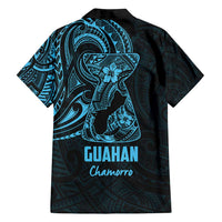Blue Guam Latte Stone Tribal Tattoo Family Matching Long Sleeve Bodycon Dress and Hawaiian Shirt Hafa Adai Six 7 One LT9 - Polynesian Pride