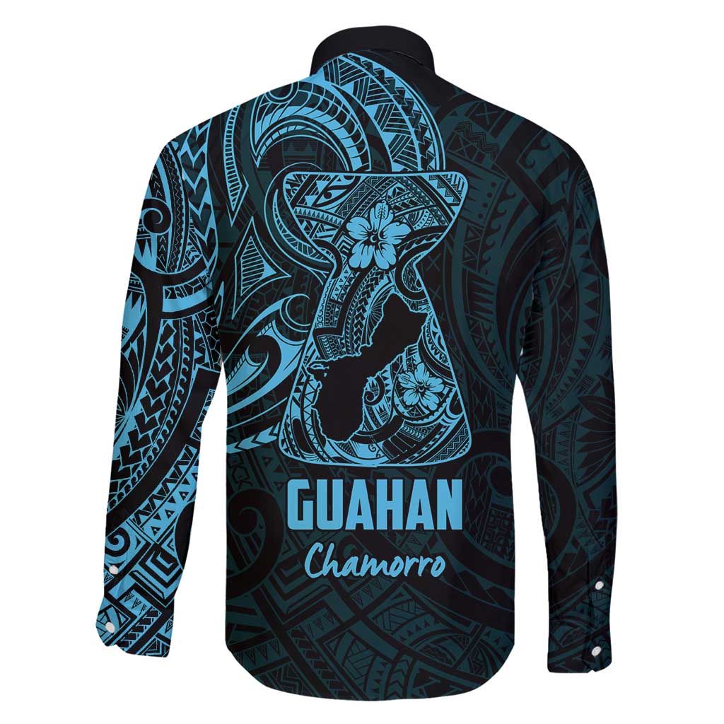 Blue Guam Latte Stone Tribal Tattoo Family Matching Long Sleeve Bodycon Dress and Hawaiian Shirt Hafa Adai Six 7 One LT9 - Polynesian Pride