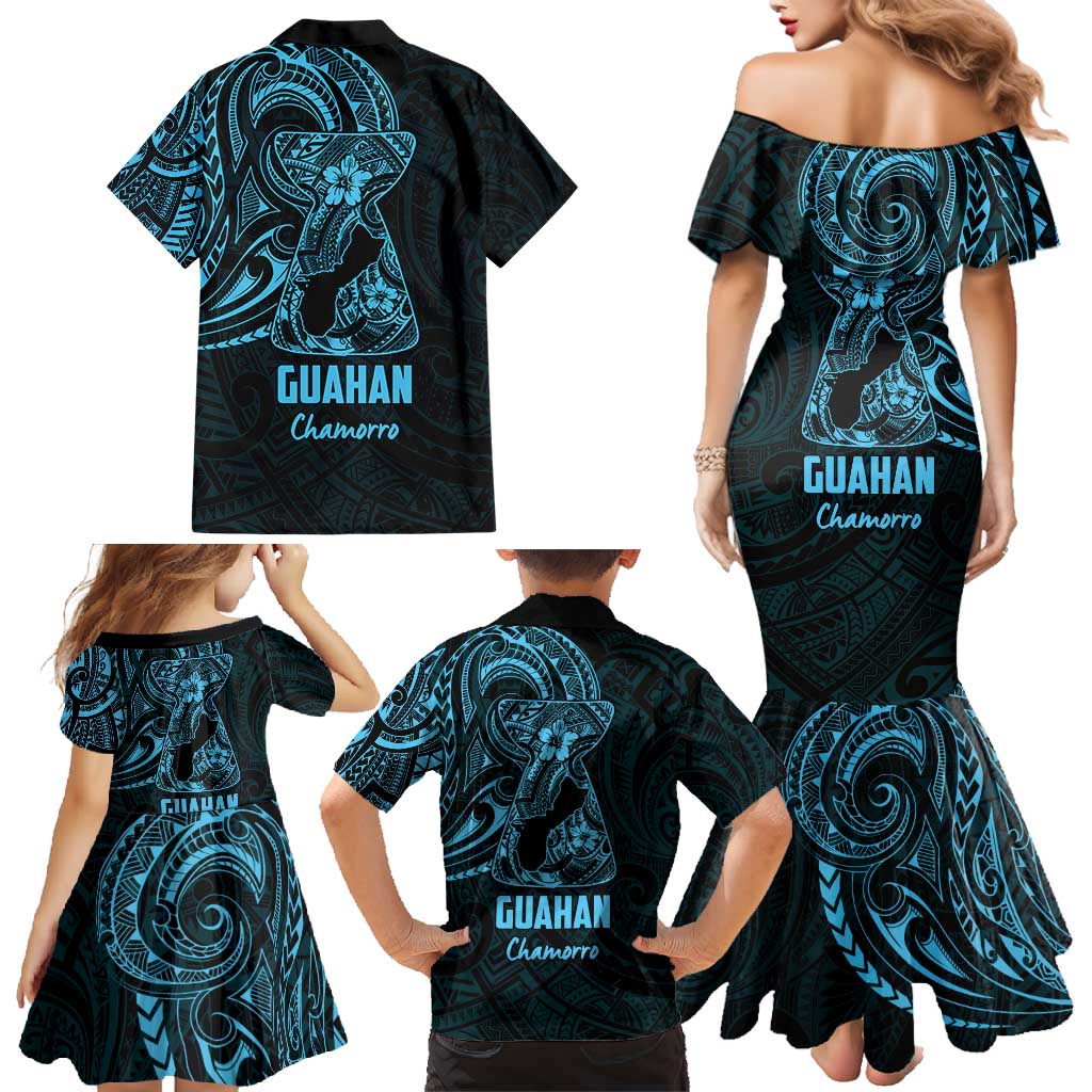 Blue Guam Latte Stone Tribal Tattoo Family Matching Mermaid Dress and Hawaiian Shirt Hafa Adai Six 7 One LT9 - Polynesian Pride