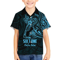 Blue Guam Latte Stone Tribal Tattoo Family Matching Off The Shoulder Long Sleeve Dress and Hawaiian Shirt Hafa Adai Six 7 One LT9 Son's Shirt Blue - Polynesian Pride