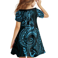 Blue Guam Latte Stone Tribal Tattoo Family Matching Off Shoulder Maxi Dress and Hawaiian Shirt Hafa Adai Six 7 One LT9 - Polynesian Pride