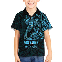 Blue Guam Latte Stone Tribal Tattoo Family Matching Off Shoulder Maxi Dress and Hawaiian Shirt Hafa Adai Six 7 One LT9 Son's Shirt Blue - Polynesian Pride