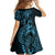 Blue Guam Latte Stone Tribal Tattoo Family Matching Off Shoulder Short Dress and Hawaiian Shirt Hafa Adai Six 7 One