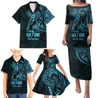 Blue Guam Latte Stone Tribal Tattoo Family Matching Puletasi and Hawaiian Shirt Hafa Adai Six 7 One LT9 - Polynesian Pride