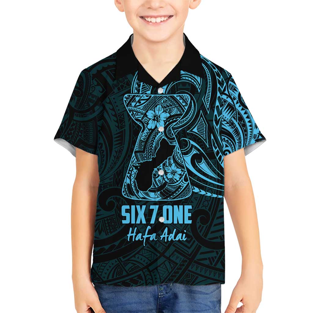 Blue Guam Latte Stone Tribal Tattoo Family Matching Puletasi and Hawaiian Shirt Hafa Adai Six 7 One LT9 Son's Shirt Blue - Polynesian Pride