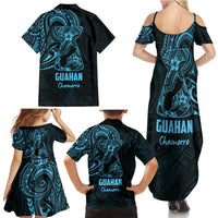 Blue Guam Latte Stone Tribal Tattoo Family Matching Summer Maxi Dress and Hawaiian Shirt Hafa Adai Six 7 One LT9 - Polynesian Pride