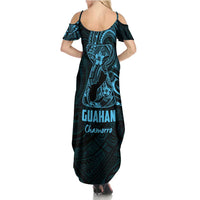 Blue Guam Latte Stone Tribal Tattoo Family Matching Summer Maxi Dress and Hawaiian Shirt Hafa Adai Six 7 One LT9 - Polynesian Pride