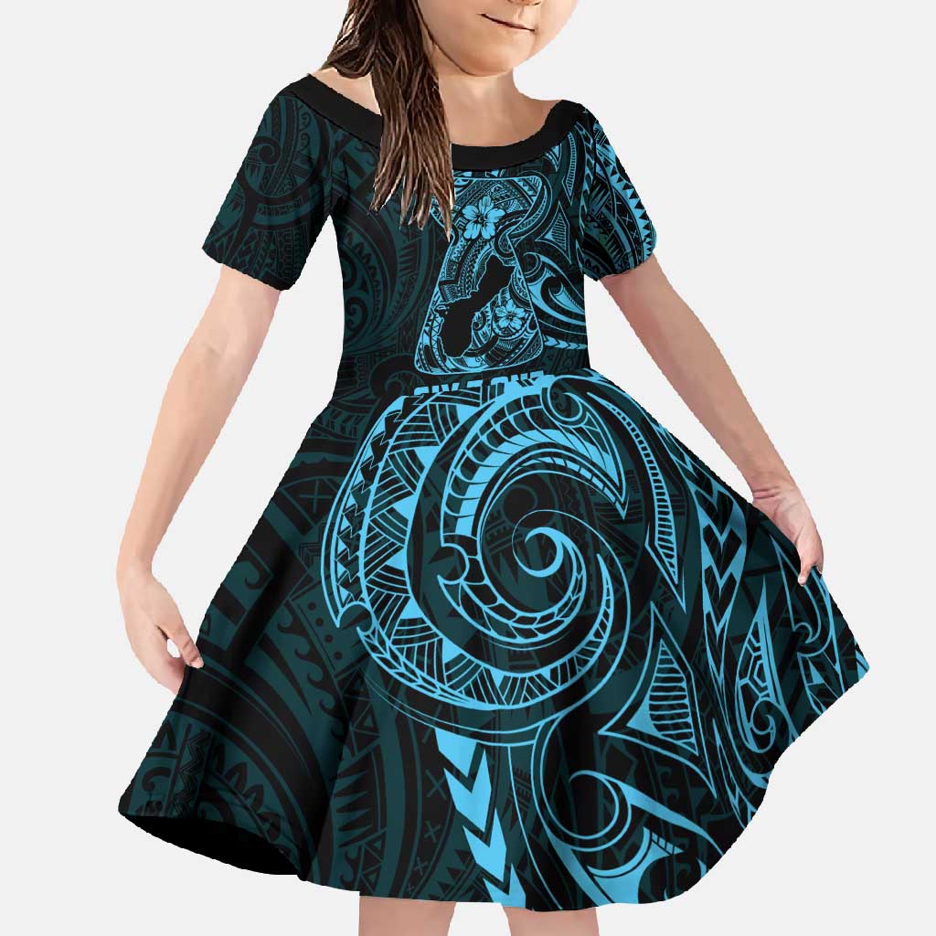 Blue Guam Latte Stone Tribal Tattoo Family Matching Tank Maxi Dress and Hawaiian Shirt Hafa Adai Six 7 One LT9 Daughter's Dress Blue - Polynesian Pride