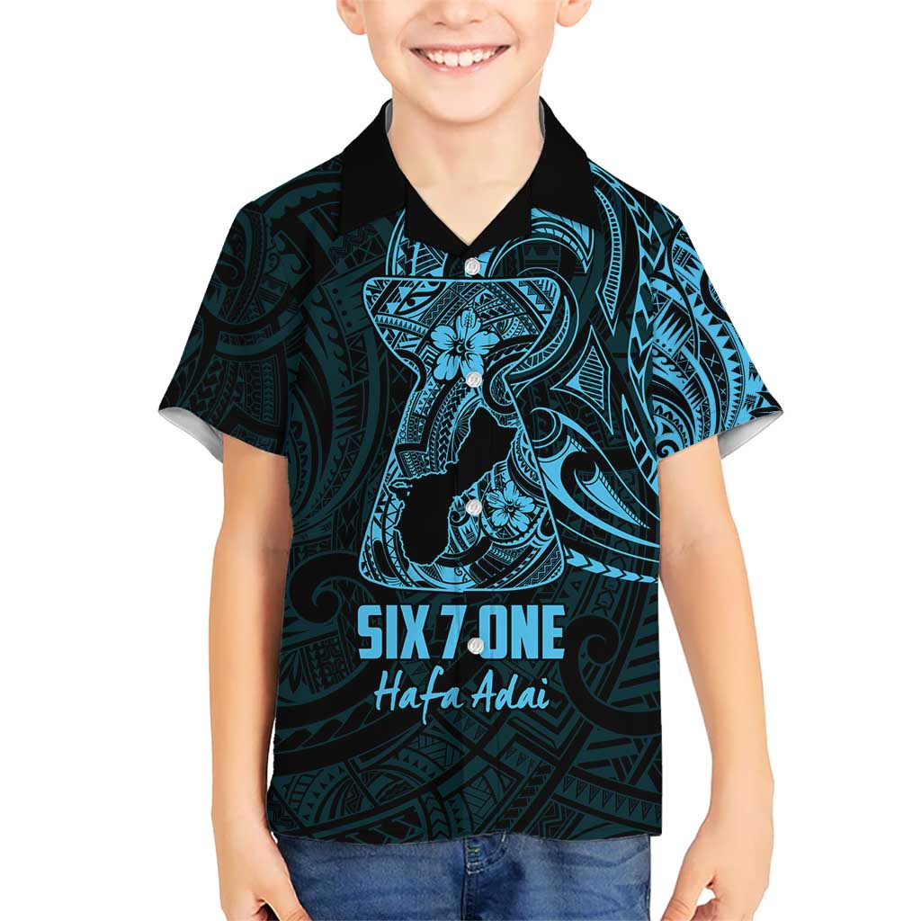 Blue Guam Latte Stone Tribal Tattoo Hawaiian Shirt Hafa Adai Six 7 One
