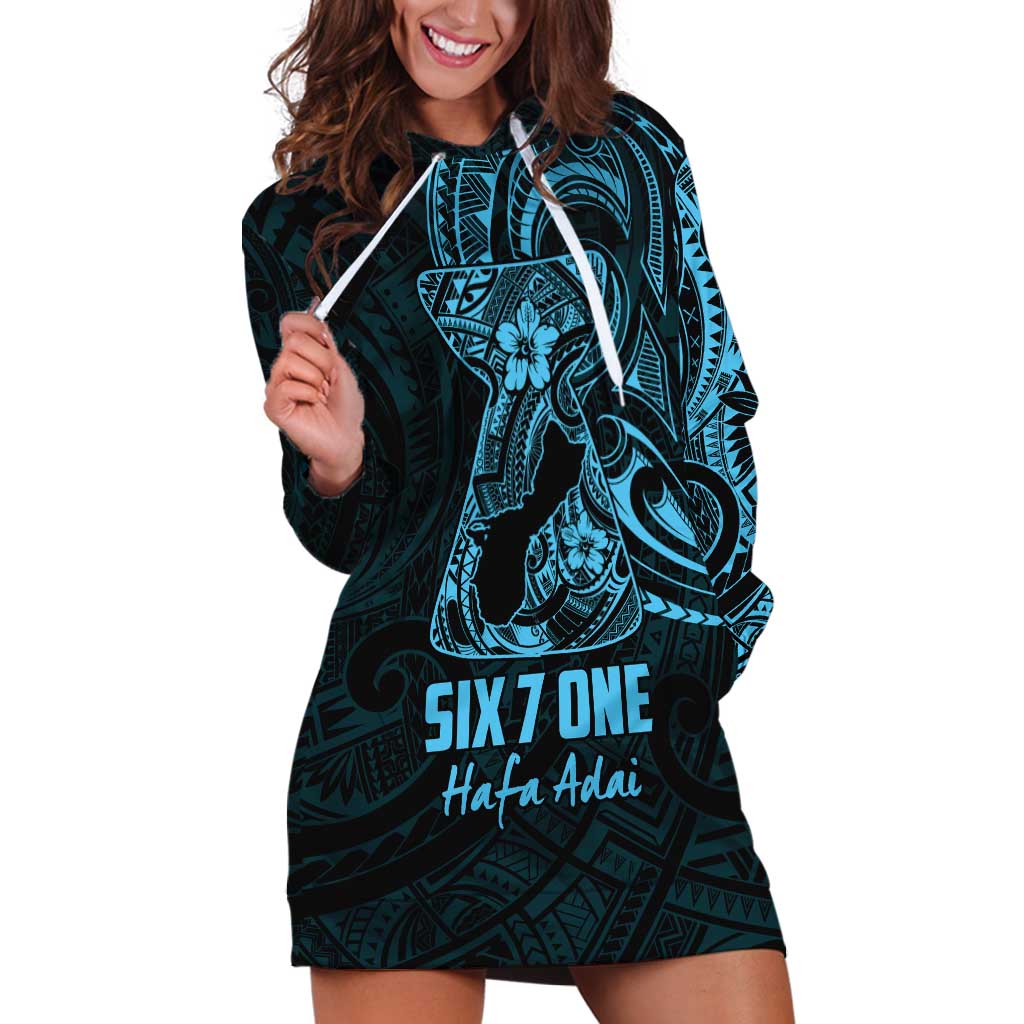 Blue Guam Latte Stone Tribal Tattoo Hoodie Dress Hafa Adai Six 7 One LT9 Blue - Polynesian Pride