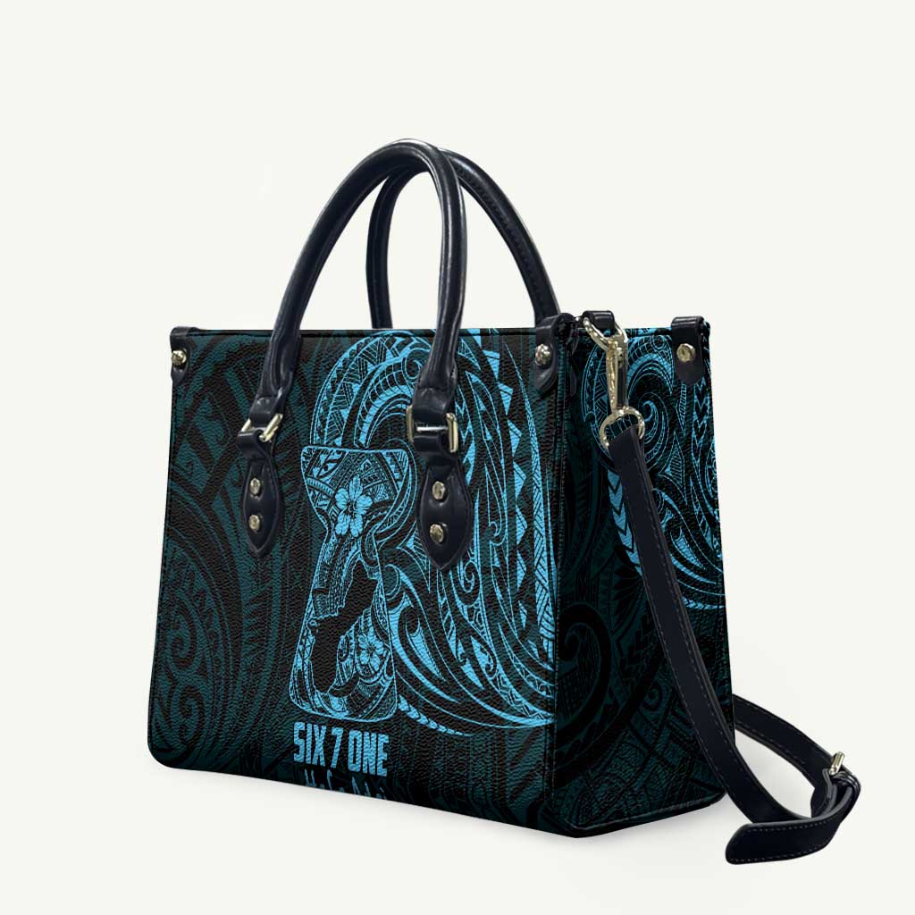 Blue Guam Latte Stone Tribal Tattoo Leather Bag Hafa Adai Six 7 One - Polynesian Pride