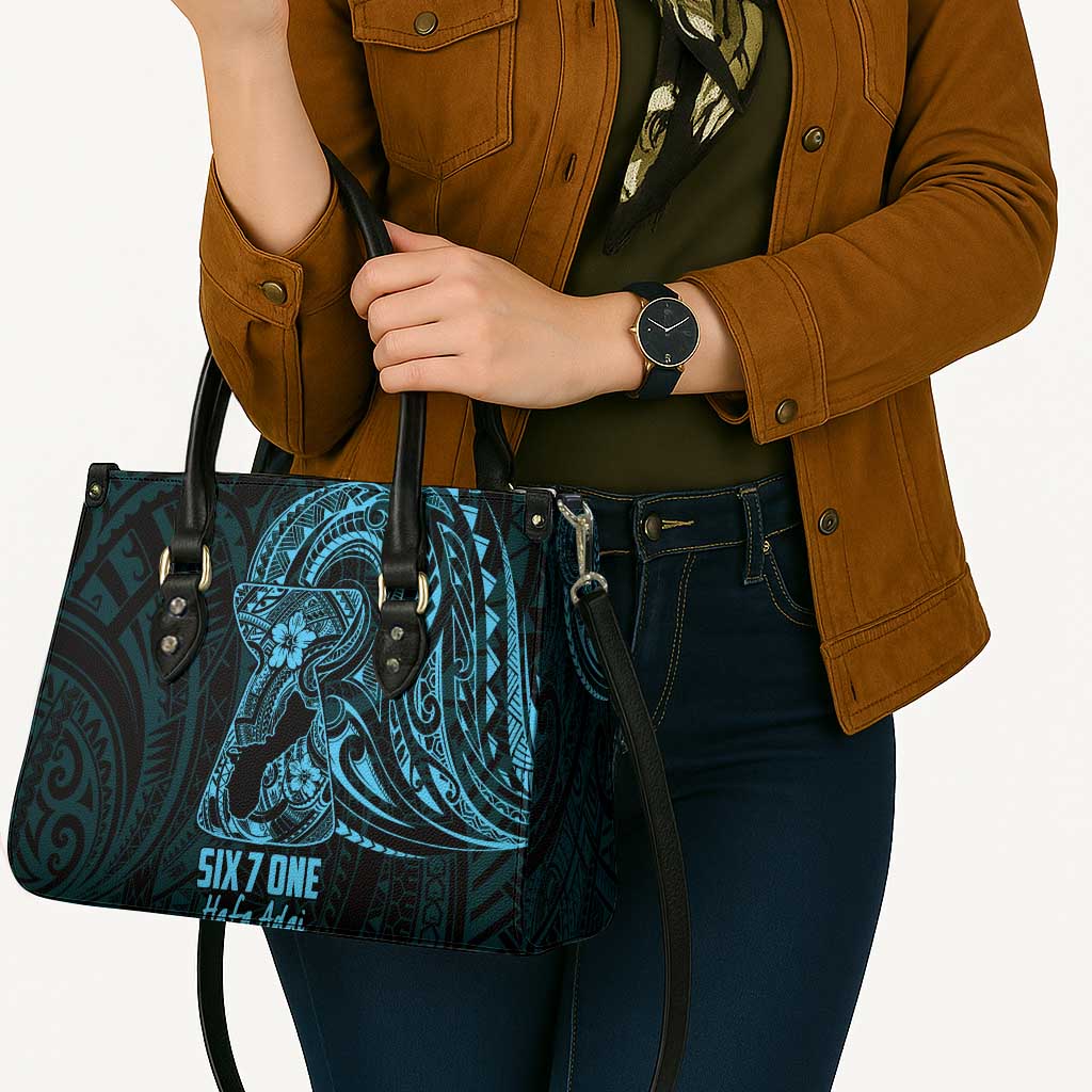 Blue Guam Latte Stone Tribal Tattoo Leather Bag Hafa Adai Six 7 One - Polynesian Pride