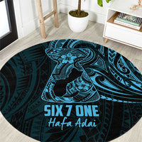 Blue Guam Latte Stone Tribal Tattoo Round Carpet Hafa Adai Six 7 One LT9 Blue - Polynesian Pride