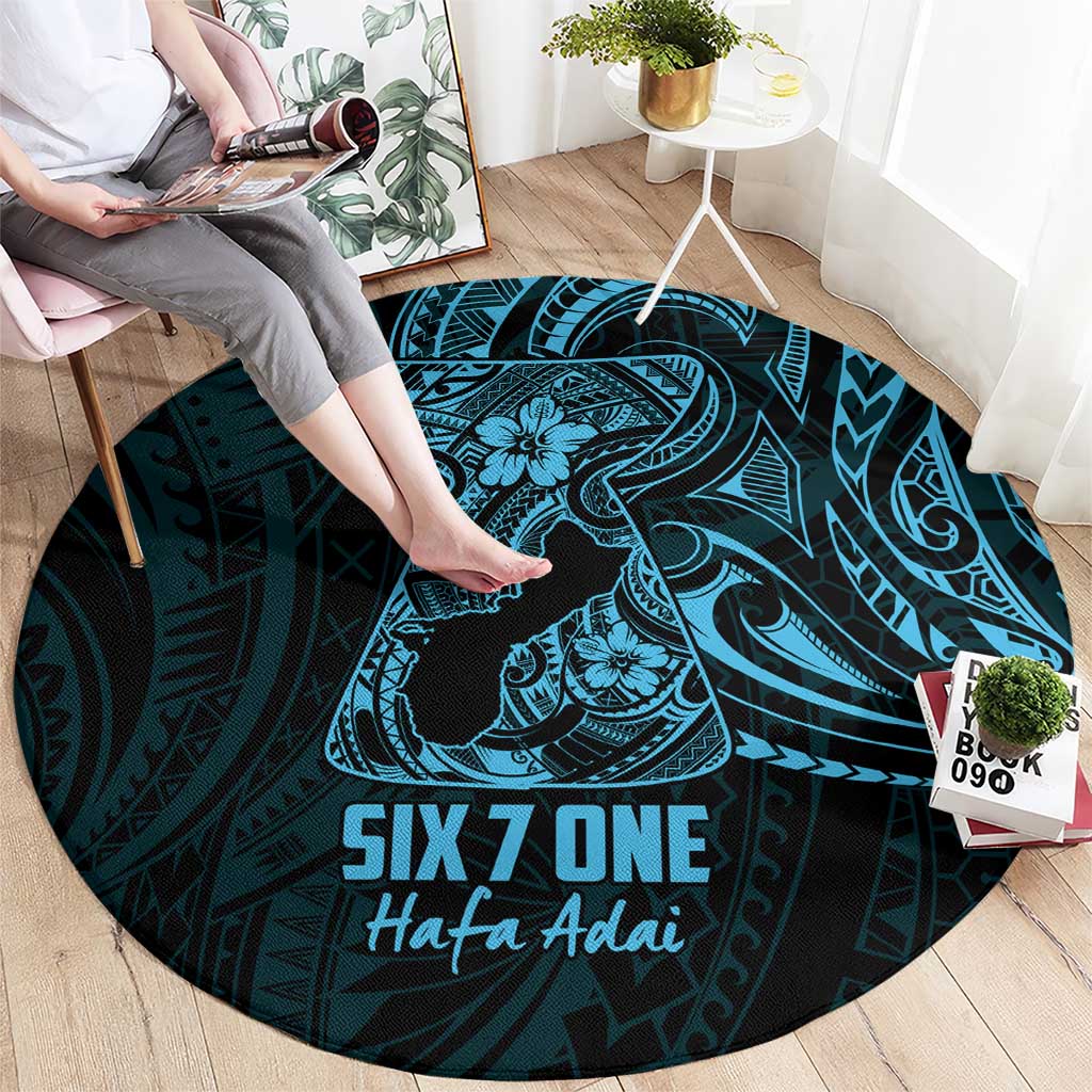 Blue Guam Latte Stone Tribal Tattoo Round Carpet Hafa Adai Six 7 One LT9 - Polynesian Pride