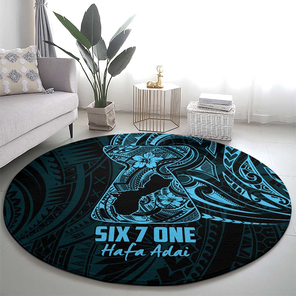 Blue Guam Latte Stone Tribal Tattoo Round Carpet Hafa Adai Six 7 One LT9 - Polynesian Pride