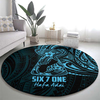 Blue Guam Latte Stone Tribal Tattoo Round Carpet Hafa Adai Six 7 One LT9 - Polynesian Pride