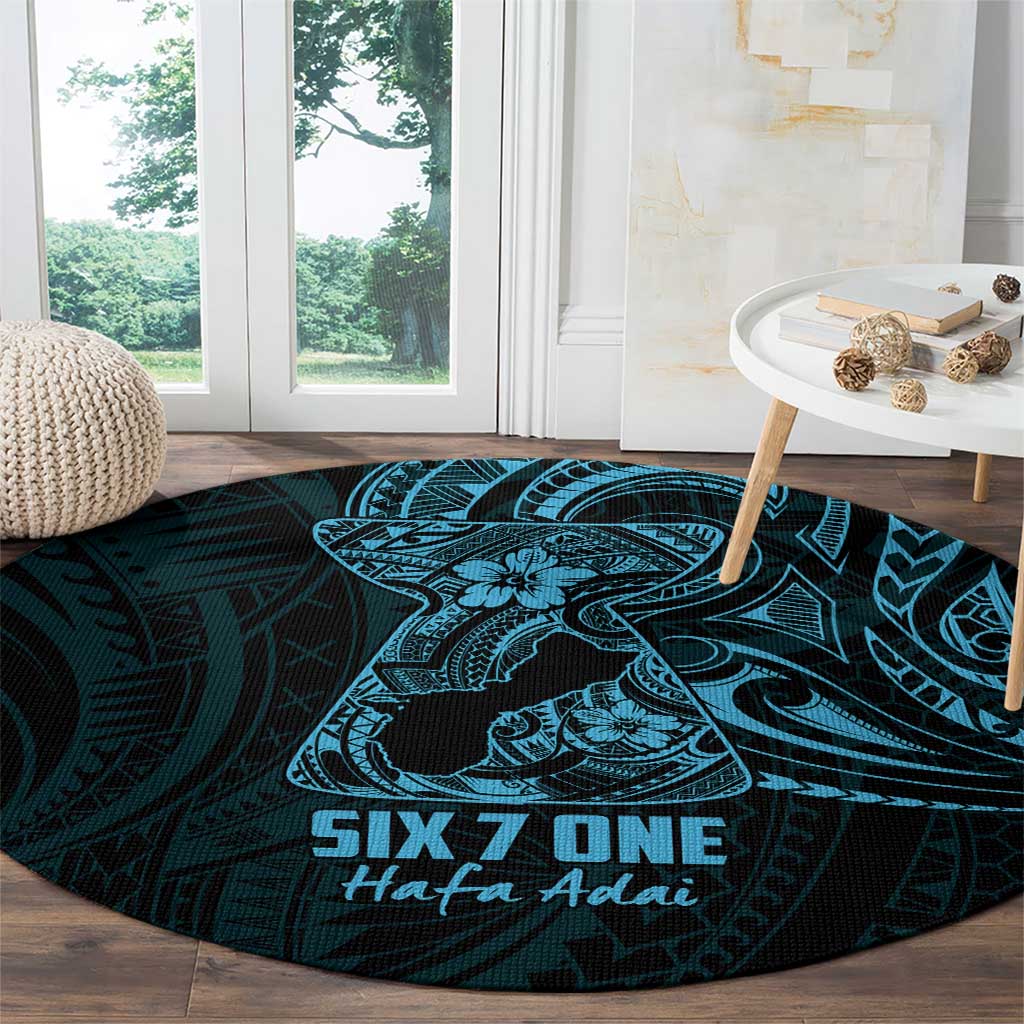 Blue Guam Latte Stone Tribal Tattoo Round Carpet Hafa Adai Six 7 One LT9 - Polynesian Pride