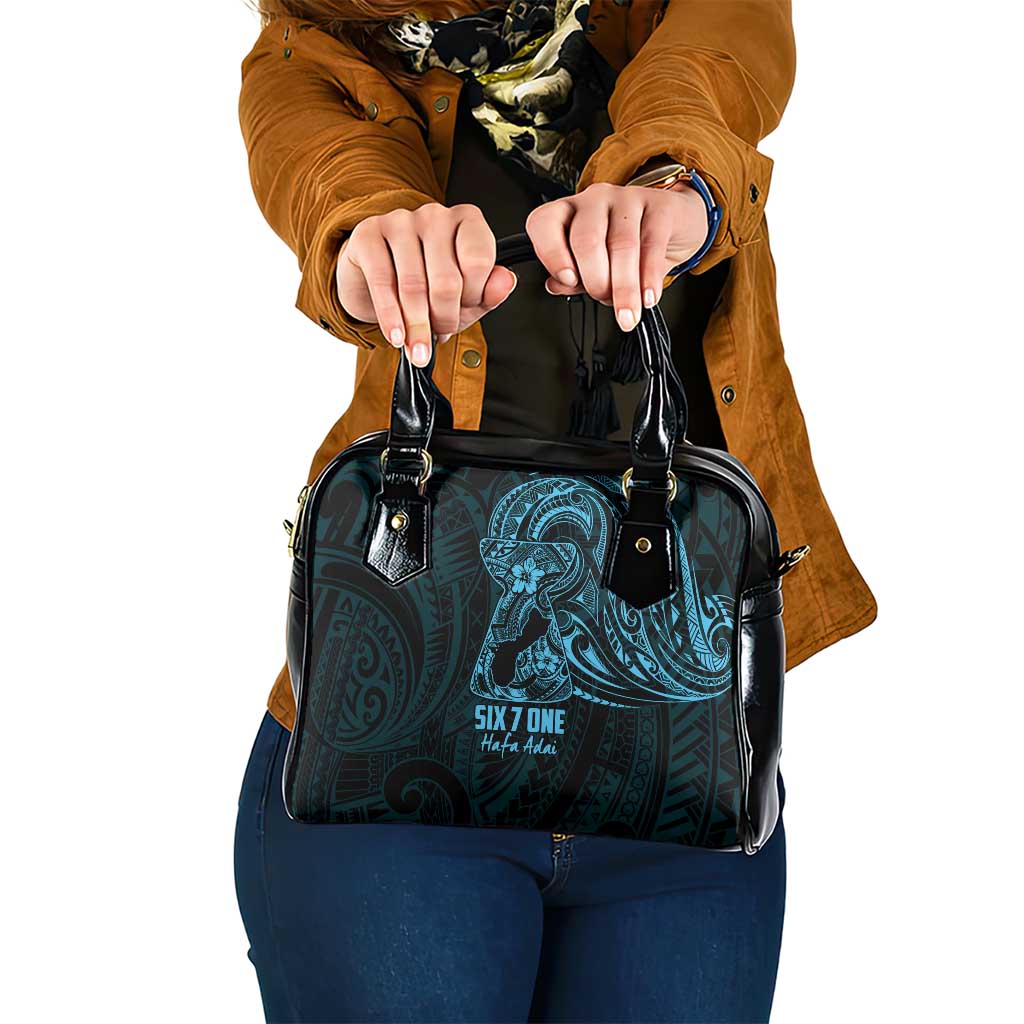 Blue Guam Latte Stone Tribal Tattoo Shoulder Handbag Hafa Adai Six 7 One