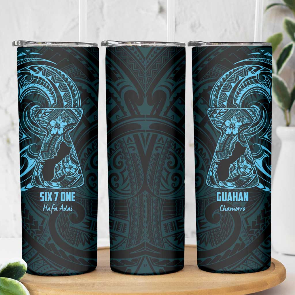 Blue Guam Latte Stone Tribal Tattoo Skinny Tumbler Hafa Adai Six 7 One LT9 - Polynesian Pride