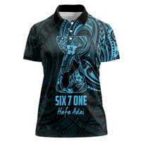 Blue Guam Latte Stone Tribal Tattoo Women Polo Shirt Hafa Adai Six 7 One LT9 Female Blue - Polynesian Pride
