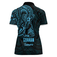 Blue Guam Latte Stone Tribal Tattoo Women Polo Shirt Hafa Adai Six 7 One LT9 - Polynesian Pride