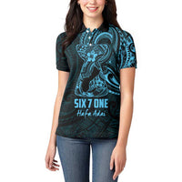 Blue Guam Latte Stone Tribal Tattoo Women Polo Shirt Hafa Adai Six 7 One LT9 - Polynesian Pride