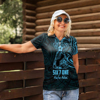 Blue Guam Latte Stone Tribal Tattoo Women Polo Shirt Hafa Adai Six 7 One LT9 - Polynesian Pride