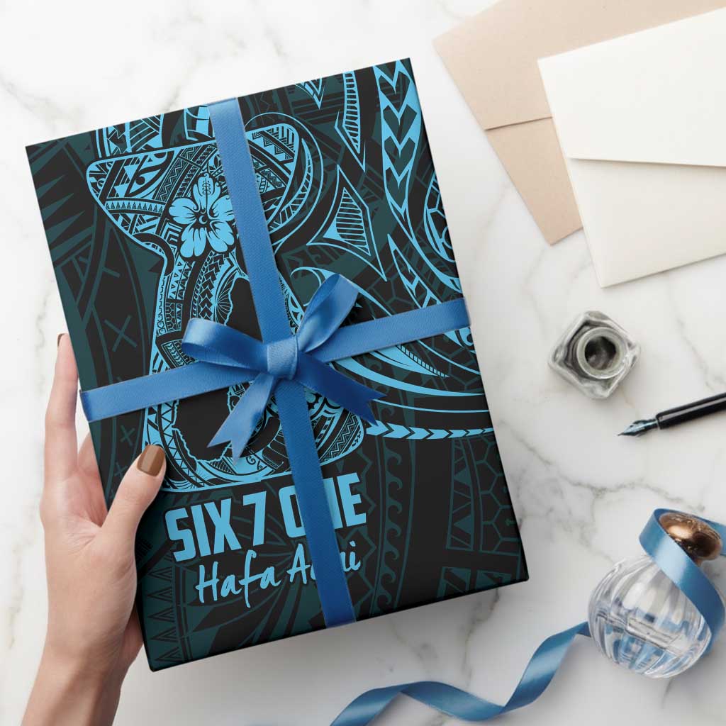 Blue Guam Latte Stone Tribal Tattoo Wrapping Paper Hafa Adai Six 7 One - Polynesian Pride