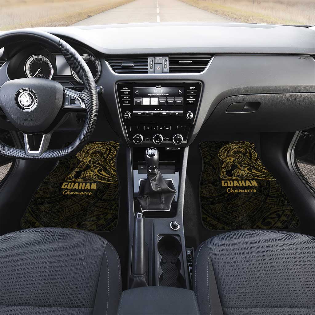 Gold Guam Latte Stone Tribal Tattoo Car Mats Hafa Adai Six 7 One LT9 Set 2pcs - Front Gold - Polynesian Pride