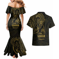 Gold Guam Latte Stone Tribal Tattoo Couples Matching Mermaid Dress and Hawaiian Shirt Hafa Adai Six 7 One LT9 - Polynesian Pride