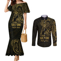 Gold Guam Latte Stone Tribal Tattoo Couples Matching Mermaid Dress and Long Sleeve Button Shirt Hafa Adai Six 7 One LT9 Gold - Polynesian Pride