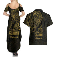 Gold Guam Latte Stone Tribal Tattoo Couples Matching Summer Maxi Dress and Hawaiian Shirt Hafa Adai Six 7 One LT9 - Polynesian Pride
