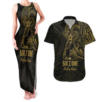Gold Guam Latte Stone Tribal Tattoo Couples Matching Tank Maxi Dress and Hawaiian Shirt Hafa Adai Six 7 One LT9 Gold - Polynesian Pride