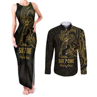 Gold Guam Latte Stone Tribal Tattoo Couples Matching Tank Maxi Dress and Long Sleeve Button Shirt Hafa Adai Six 7 One LT9 Gold - Polynesian Pride