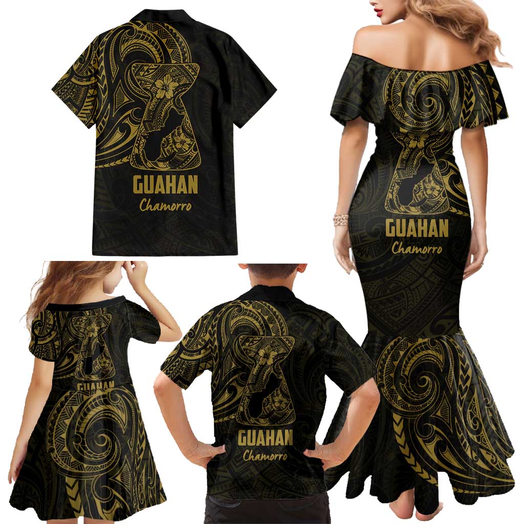 Gold Guam Latte Stone Tribal Tattoo Family Matching Mermaid Dress and Hawaiian Shirt Hafa Adai Six 7 One LT9 - Polynesian Pride